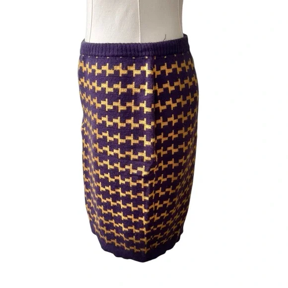 Vintage abstract knit purple and mustard yellow midi pencil skirt 44 - Picture 4 of 13